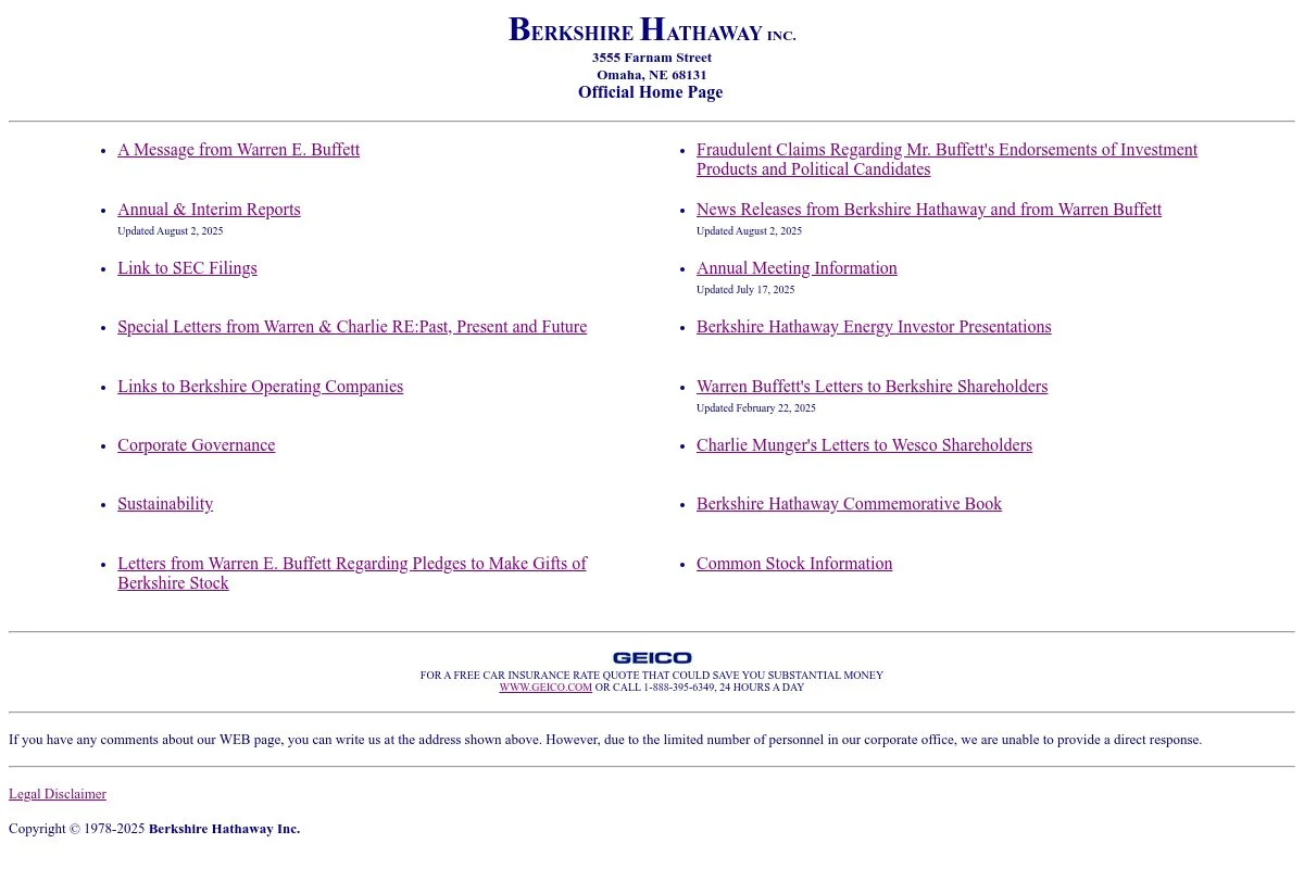 Screenshot of The Essays of Warren Buffett homepage