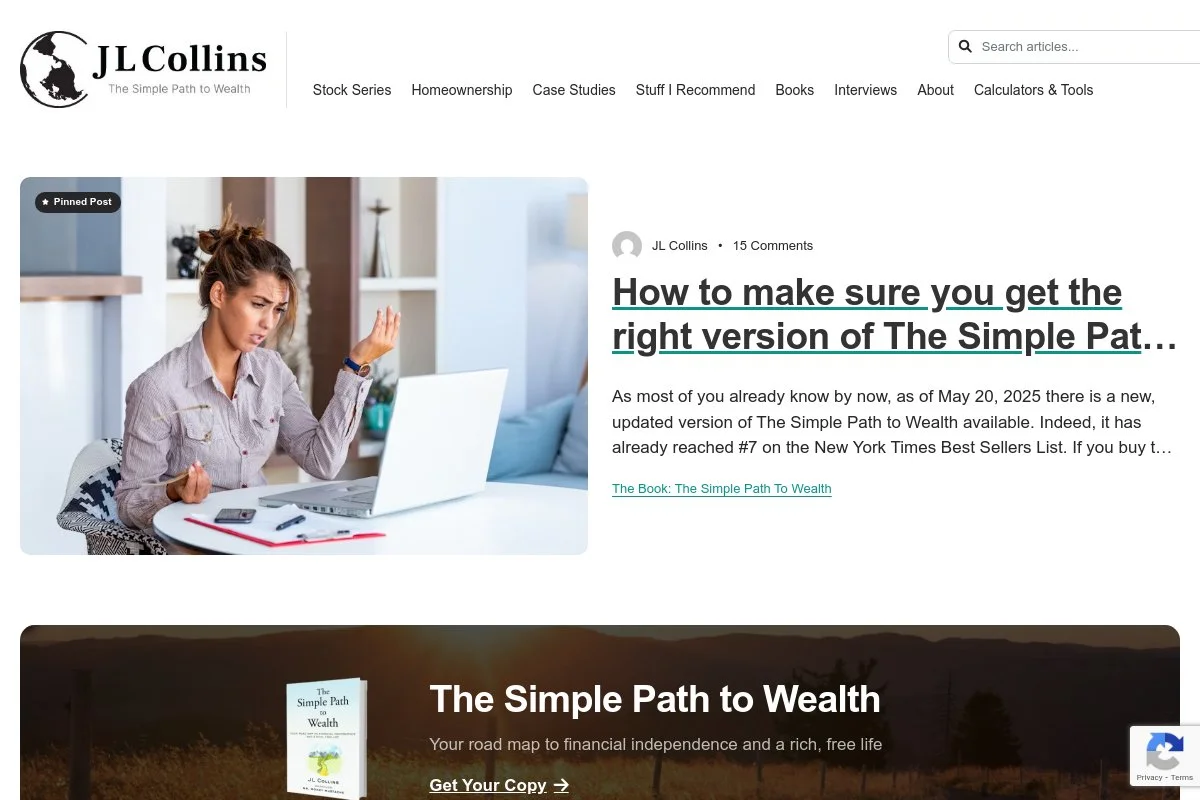 Screenshot of The Simple Path to Wealth homepage
