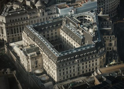 aerial view, bank of england, london; Bank of England sees 4% inflation