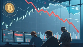 team in front of screens looking at bitcoin going down; Bitcoin’s Slide Could Signal Trouble