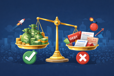 scales weighing money and product; Good Debt vs. Bad Debt for Entrepreneurs and Startups