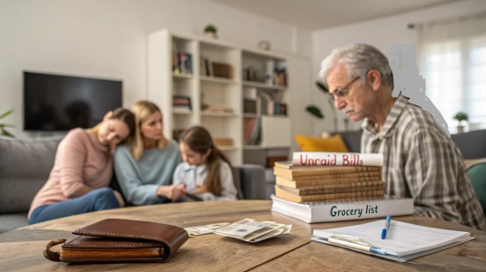 man working to balance bills in the family; Middle-income households struggle with rising costs