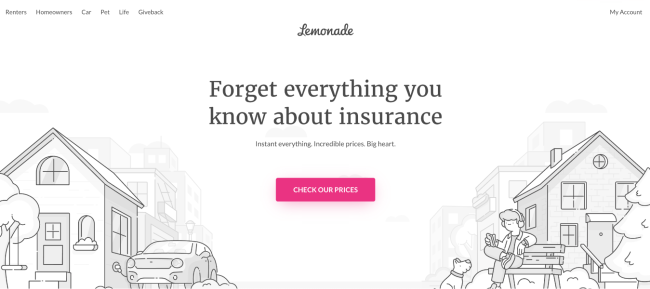 Image of Lemonade website homepage; Lemonade Insurance