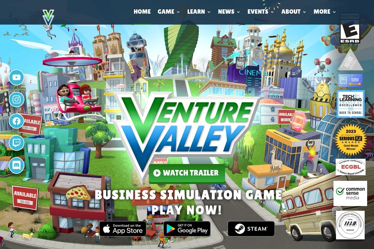 Screenshot of Venture Valley homepage