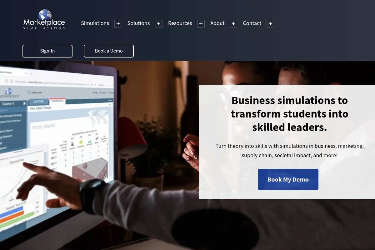 Screenshot of Marketplace Simulations homepage