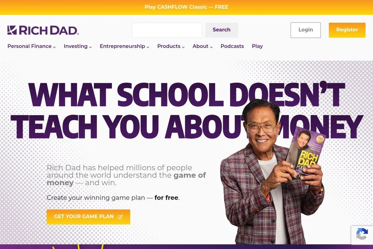 Screenshot of CASHFLOW Board Game homepage