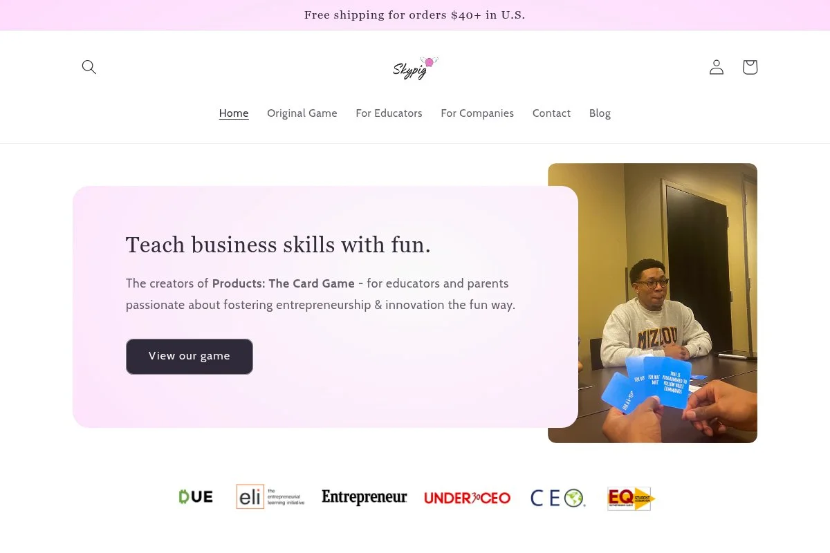 Screenshot of SkyPig Games homepage