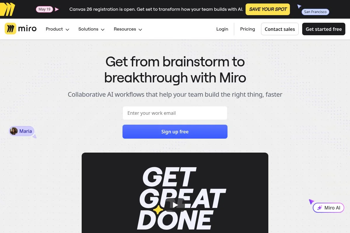 Screenshot of Miro homepage