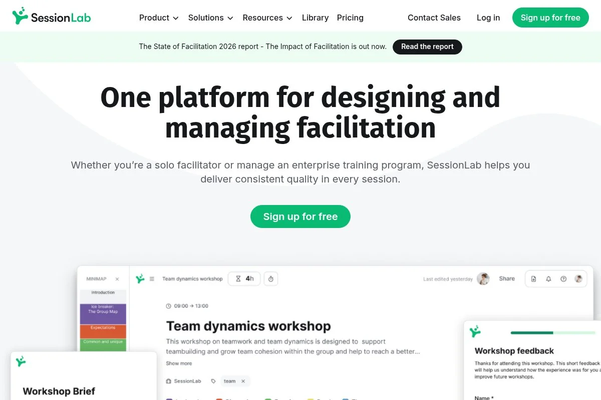 Screenshot of SessionLab homepage