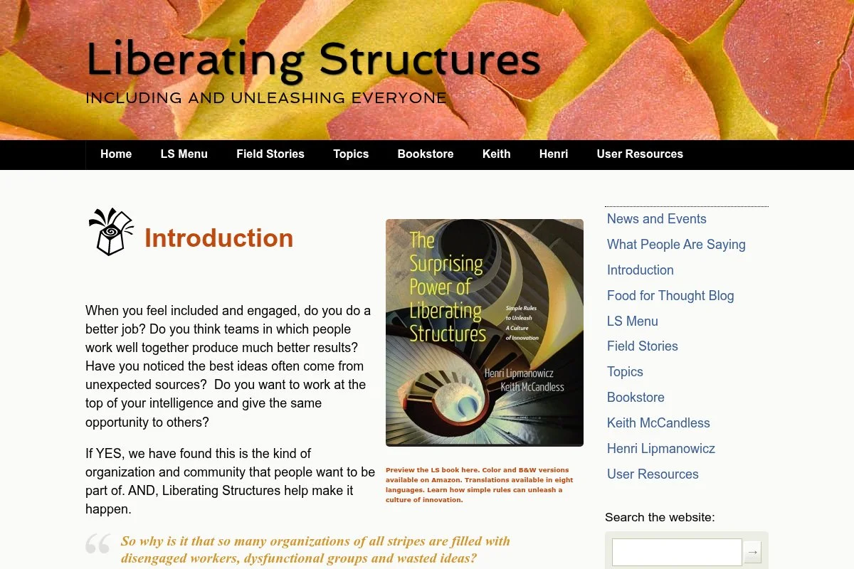 Screenshot of Liberating Structures homepage
