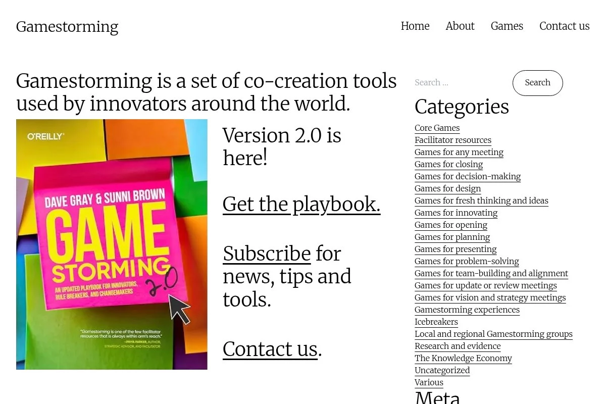 Screenshot of Gamestorming homepage