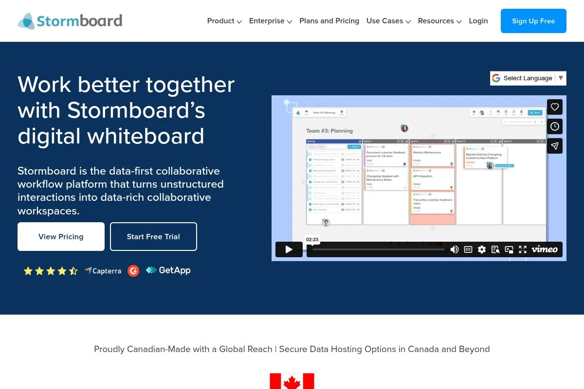 Screenshot of Stormboard homepage