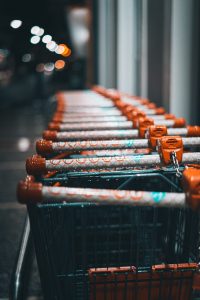 Grocery store shopping cart illustrating 40 percent increase in food costs and money-saving strategies