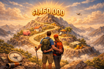 Couple planning retirement savings to reach the 1.46 million dollar magic number for financial security