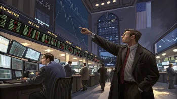 NYSE with man pointing at screens; Update -- Rapid-Fire Market Signals From The NYSE Floor