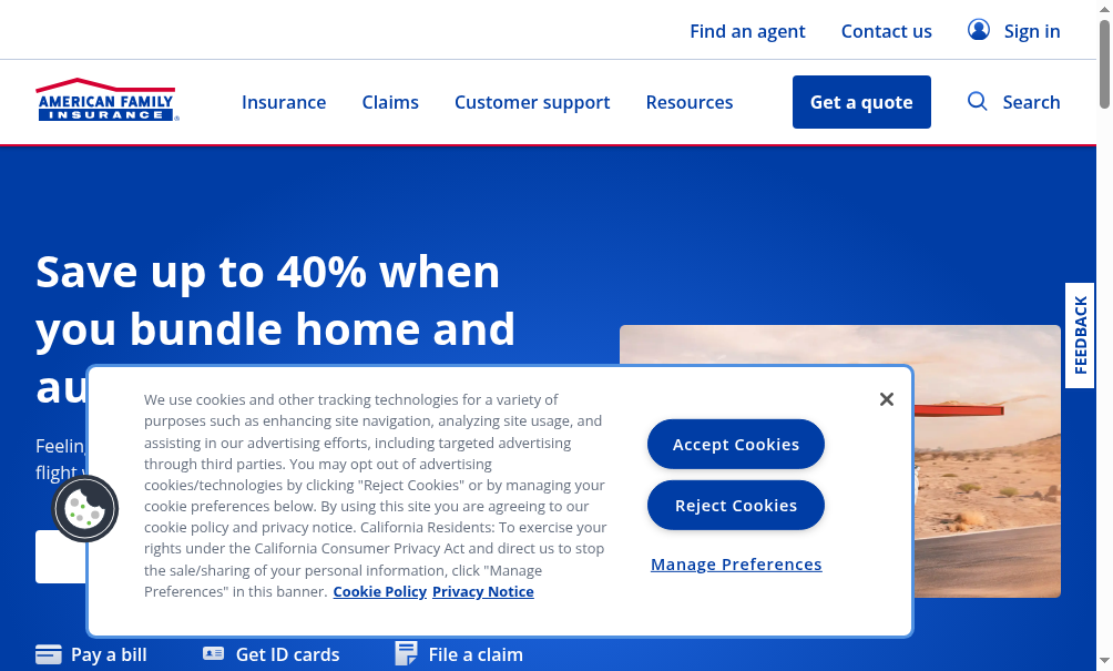 Screenshot of American Family Insurance website; American Family Insurance