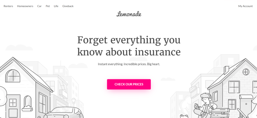 Screenshot of Lemonade insurance website; Lemonade