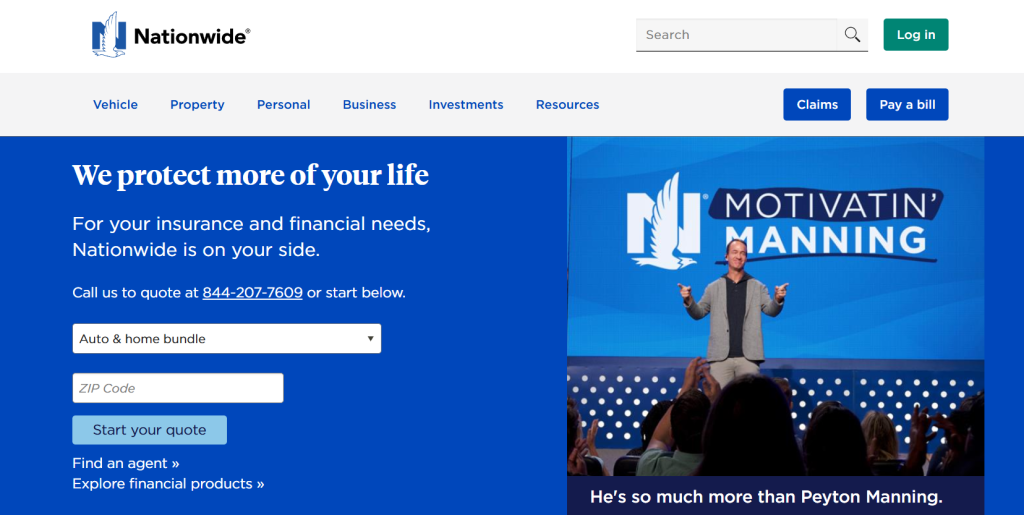 Screenshot of Nationwide insurance website; Nationwide