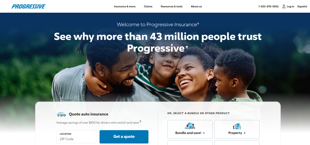 Image of Progressive insurance website; Progressive