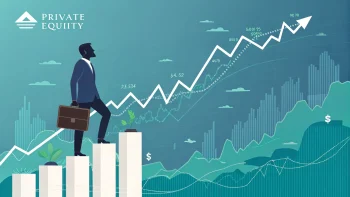 the graph goes up and the investor is walking higher up on pylon posts; Why Private Equity May Be Poised To Surge