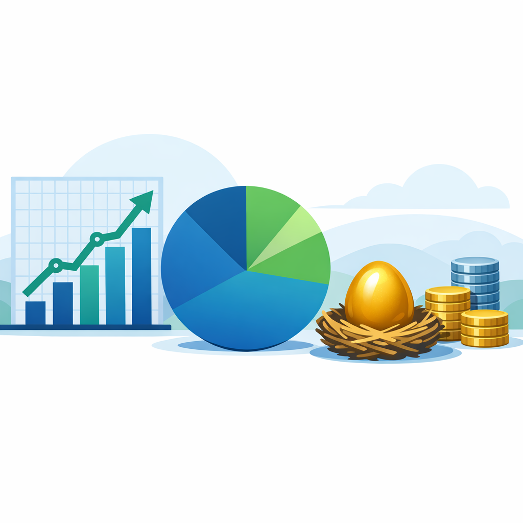 Best index funds for retirement shown as a diversified growth portfolio and nest egg