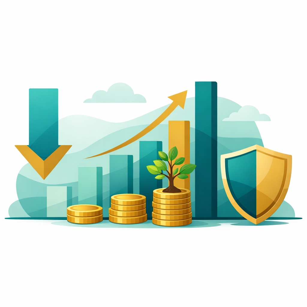 Low-cost index funds for retirement illustrated with low fees and a growing diversified portfolio