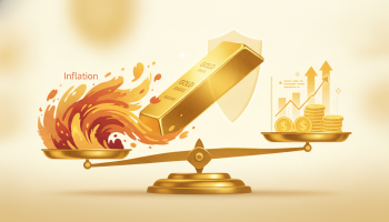 image gold on a wave balancing on a scales; Gold prices test inflation hedge claims