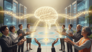 people tapping into an AI brain; New ideas to share AI wealth