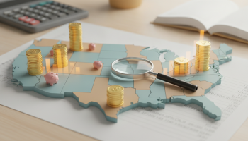the US with money stacked on several states; Study ranks states by retirement savings