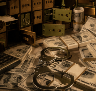 open and empty bank boxes and money with handcuffs; Why High Incomes Are Blinding Entrepreneurs to Real Financial Security