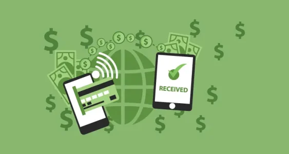 graphic money, credit card, app across the world on a green background; Embedded Finance Banking Inside Your Favorite App