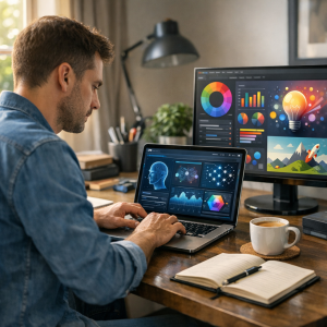 man using ai budgeting tools to do better on his personal finances;