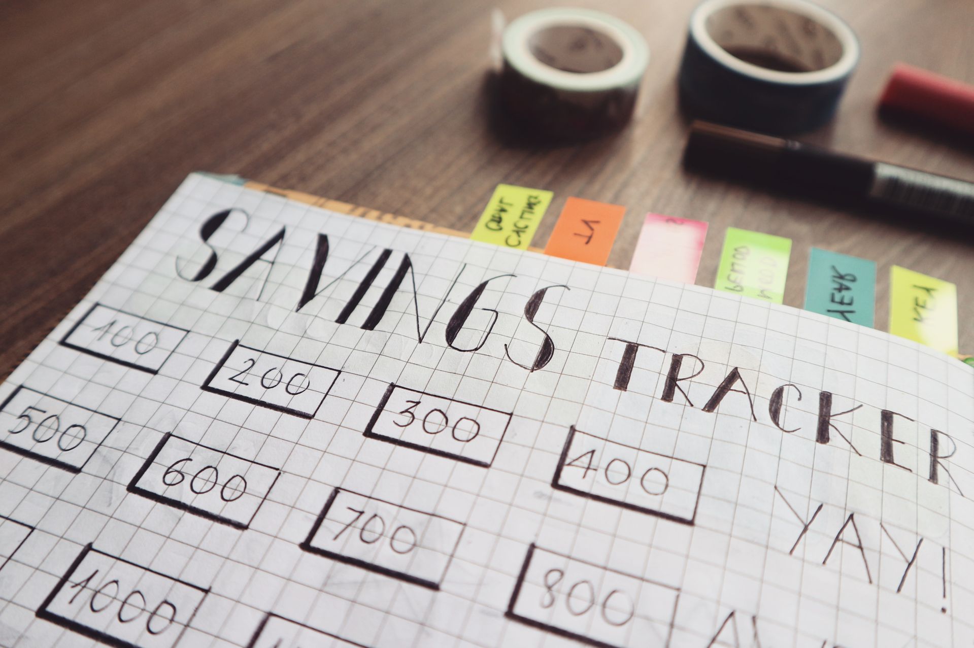 an analog savings tracker to help you save money each month; Much of Your Paycheck Should You Actually Save Each Month?