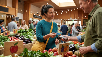 woman at the grocery store; Responsible Shoppers Should Stop Paying With Debit