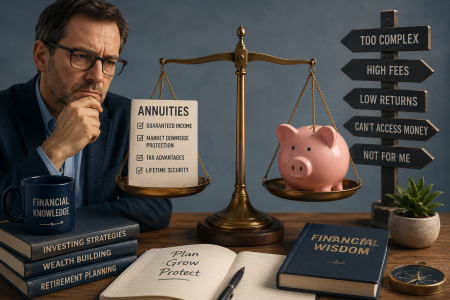 man studying annuities and weighing the possibilities; Why Financially Savvy People Still Misunderstand Annuities