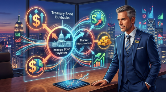 man in suit watching the graphs and buyback of bonds