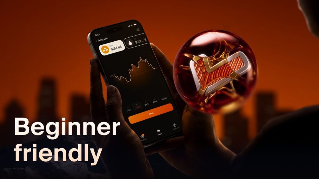 Image of IQ Option app with the words "Beginner Friendly" in the foreground; beginner friendly app