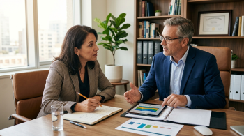 a financial advisor and client talking about risks;