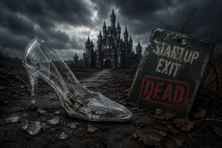 A dark castle and cracked crystal shoe saying start up exit