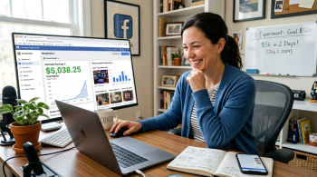 Woman working on her Facebook profile and page.