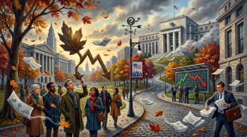 showing autumn leaves and an arrow going down; Why September Often Hurts Stock Market Returns