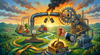 graphic of an oil refinery in a sunset;