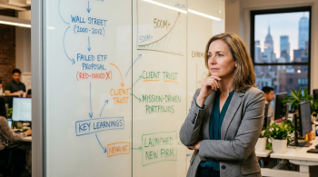 women at white board working on her investments