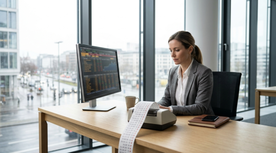 woman watching stocks fall in medical industry;