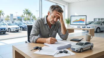 man looking at papers worried about his loans;