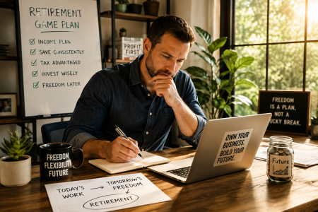 man working on his saving for retirement plan