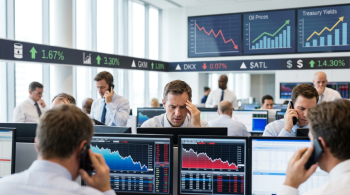 showing the headache of stocks falling and oil prices rising