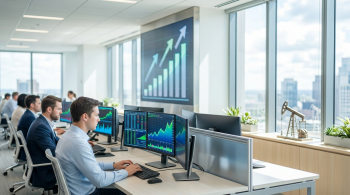 An office watching the tech stock climb;