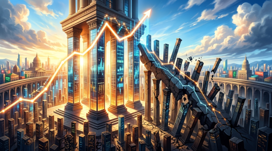 showing markets going up and up then a sharp decline